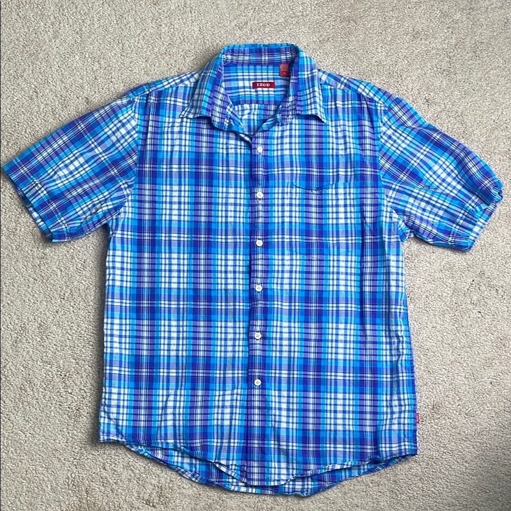 Izod Blue and White Casual Button Down Shirt
